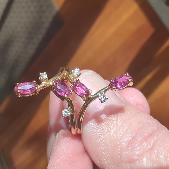 Vintage 14K Yellow Gold Pink Sapphire Diamond Ring Size 6.25